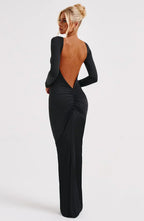 Evanna Boat Neck Backless Maxi Dress