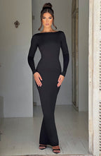 Evanna Boat Neck Backless Maxi Dress