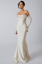 Scot White One Shoulder Long Sleeve Maxi Dress