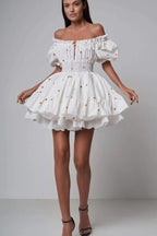 Judith Effortless Printed Mini Dress with Puff Sleeves Premium Wardrobe Essential