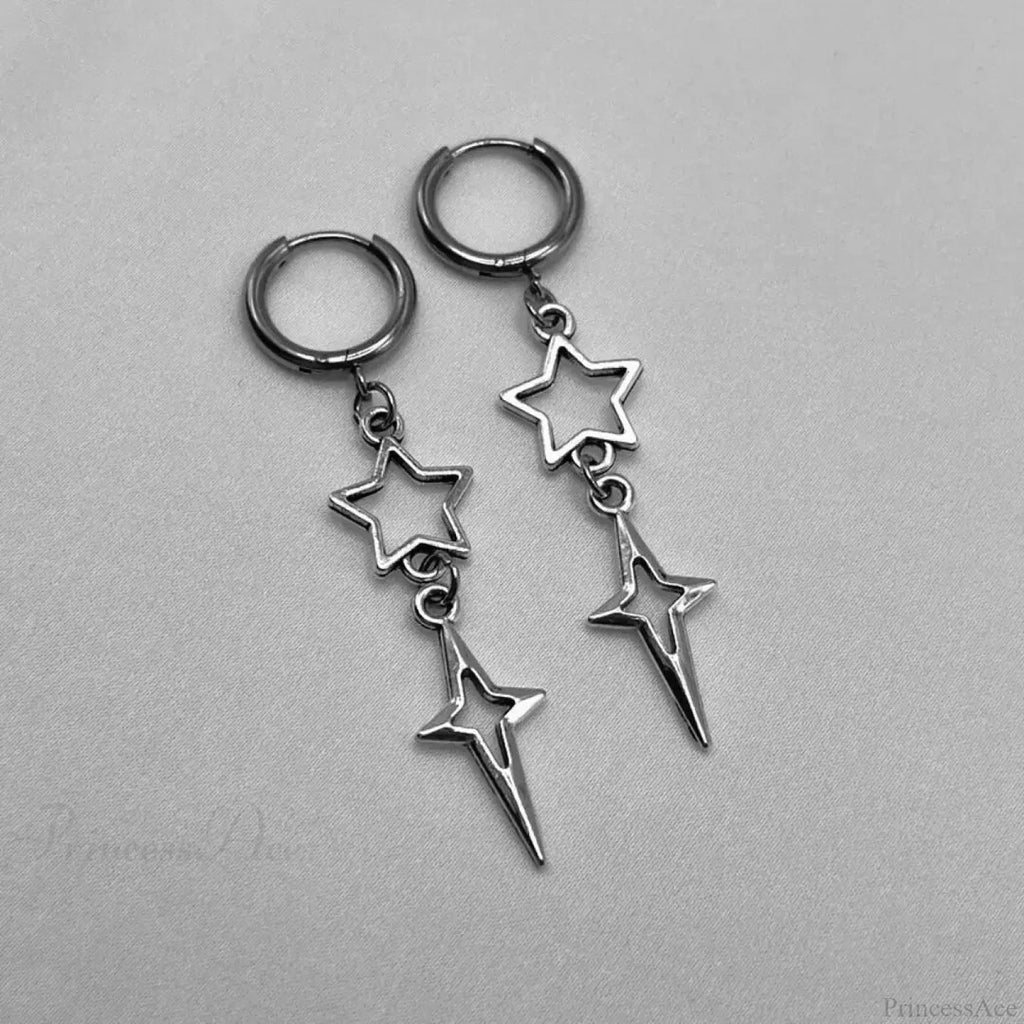 Rebel Celestial Cross Silver Empty Heart Earring