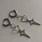 Rebel Celestial Cross Silver Empty Heart Earring