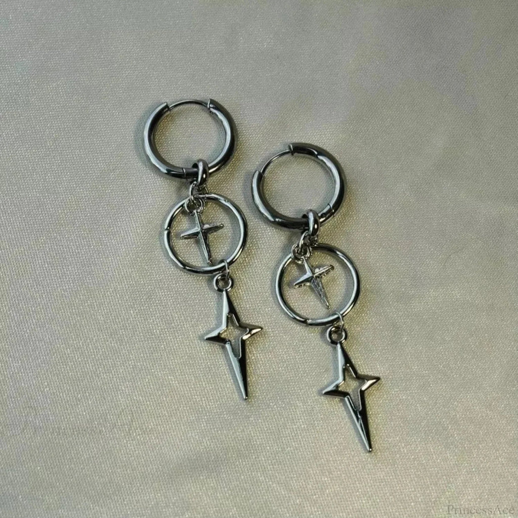 Rebel Celestial Cross Silver Empty Heart Earring