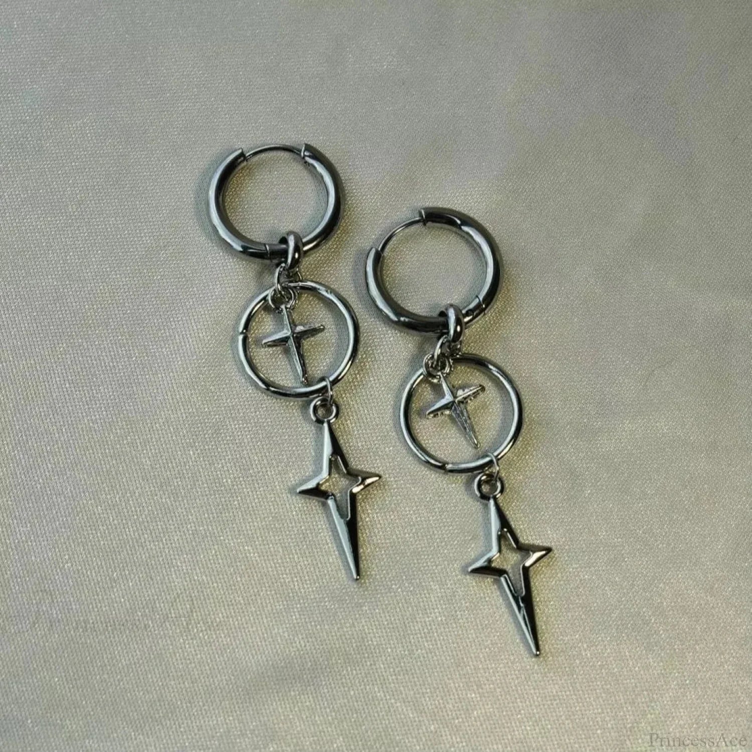 Rebel Celestial Cross Silver Empty Heart Earring
