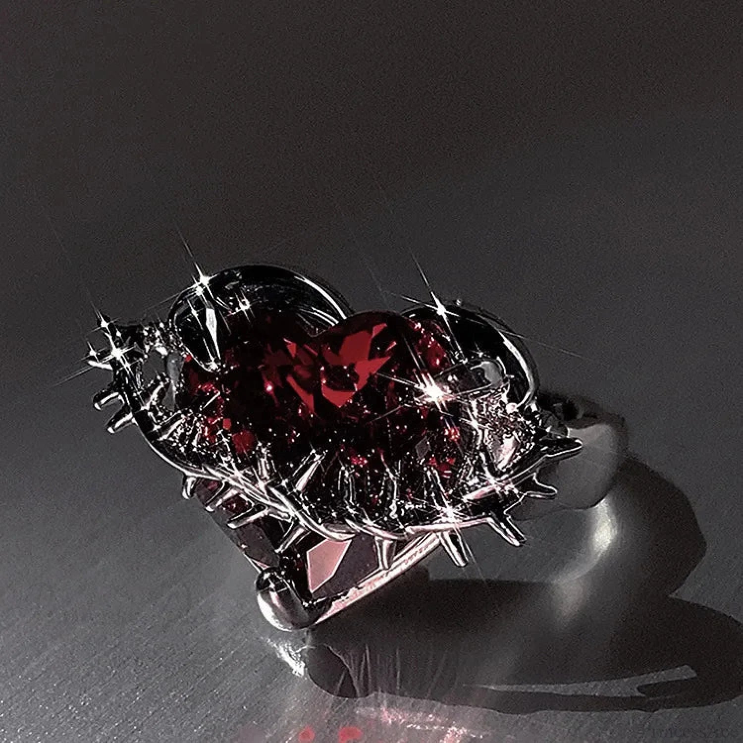 Rebel Spikes Creeper Crimson Gem Gothic Ring