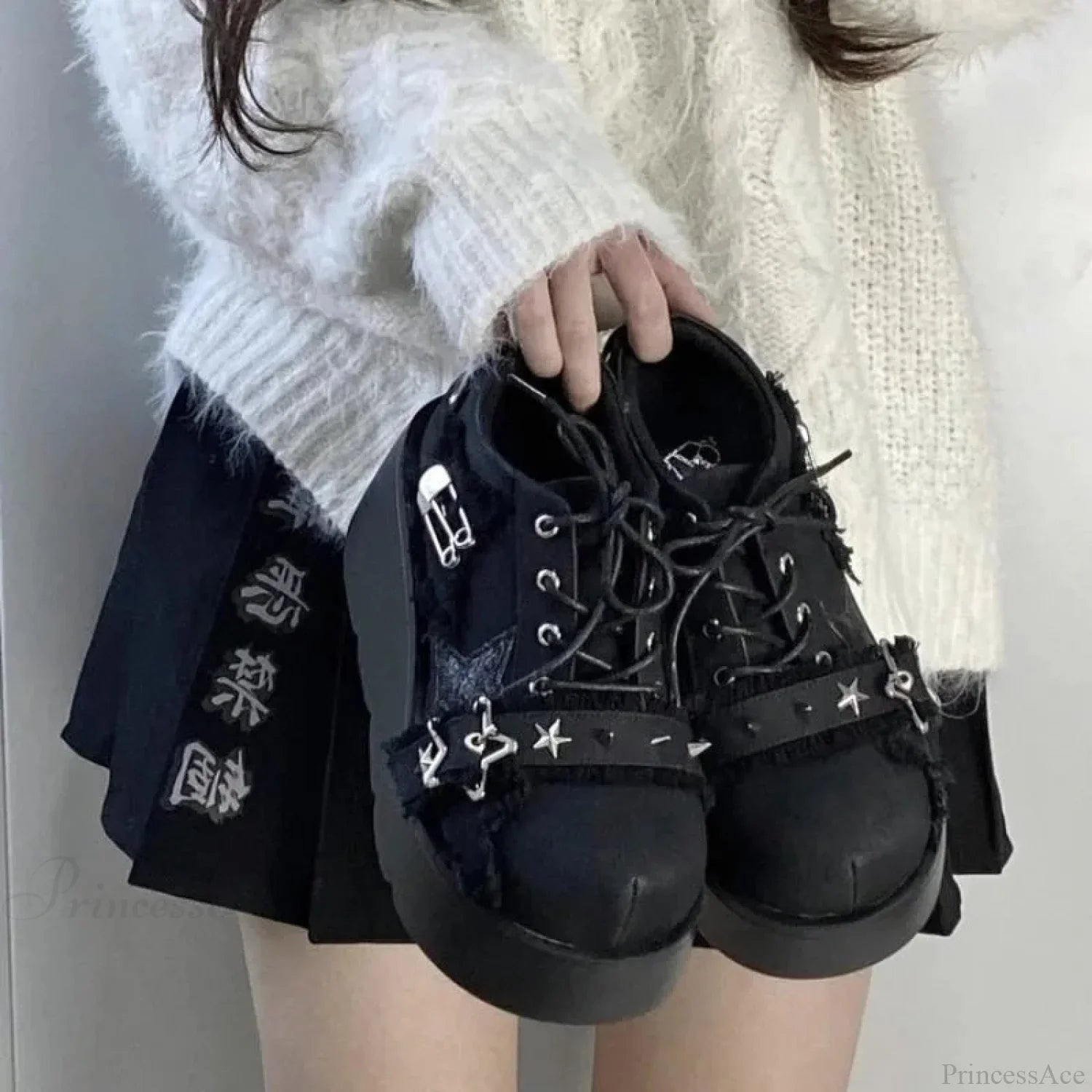 Rebellious Dark Chain Denim Tennis Shoe