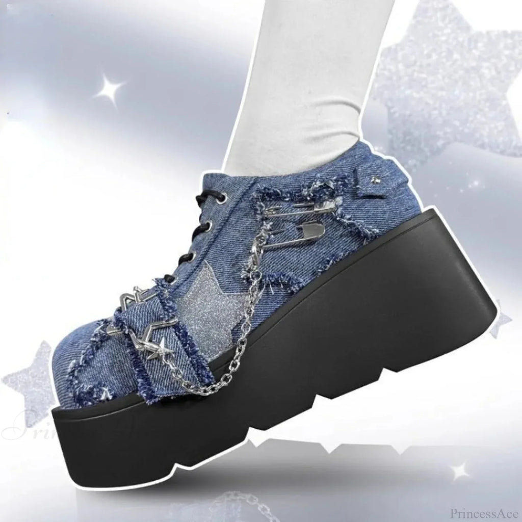 Rebellious Dark Chain Denim Tennis Shoe