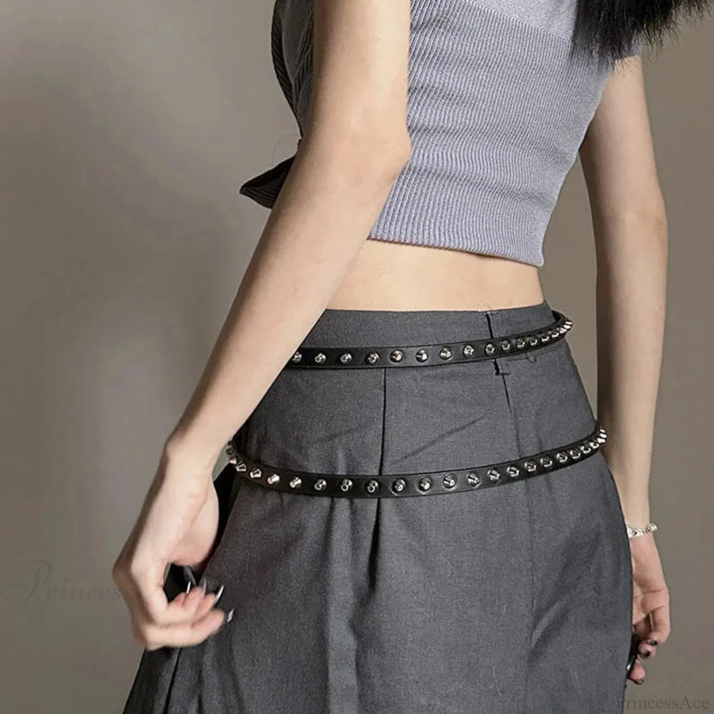 Rebellious Dark Western Double Loop Rivet Belt