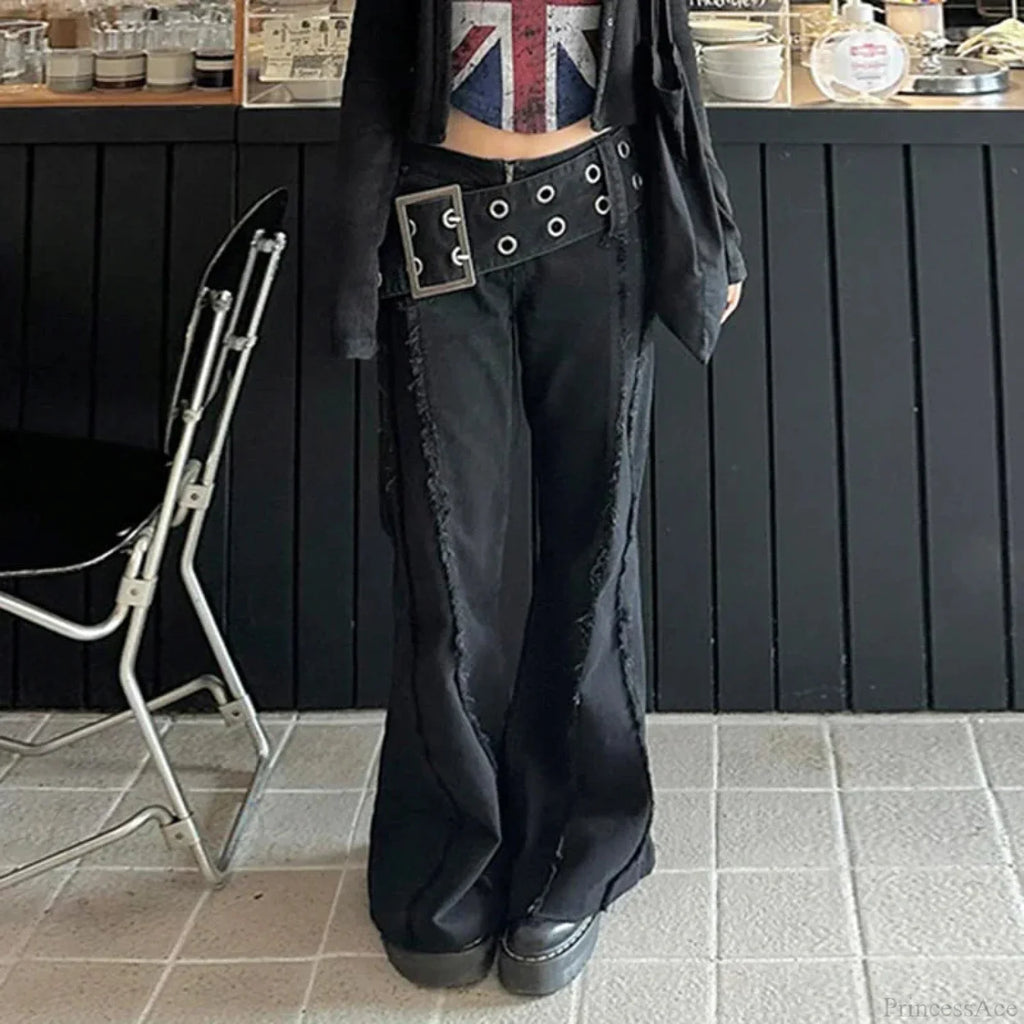Rebellious Dark Wide Belt Denim Pant