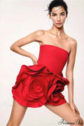 Red Bandage Large Floral Bustier Tight Party Dress