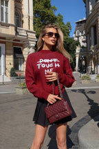 Red Crewneck Long Sleeve Street Letter Sweater
