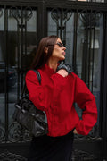 Red Stand Collar Zip Windproof Coat