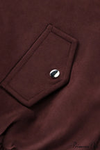 Reddish Brown Suede Collared Oversized Retro Coat