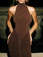 Renee Turtleneck Ruched Midi Dress