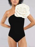 Retro Black Camellia Swimwear One Piece