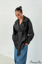 Retro Brown Suede Jacket Tied Coat