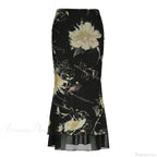 Retro Floral Fairycore Long Skirt