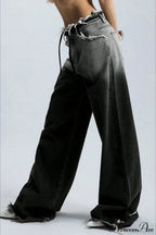 Retro Frayed Waist Ombre Straight Wide Leg Jeans