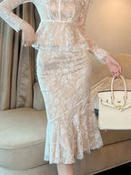 Retro Lace Wrap Ruffle High Waist Fishtail Skirt