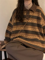 Retro Lazy Style Striped Loose Sweater