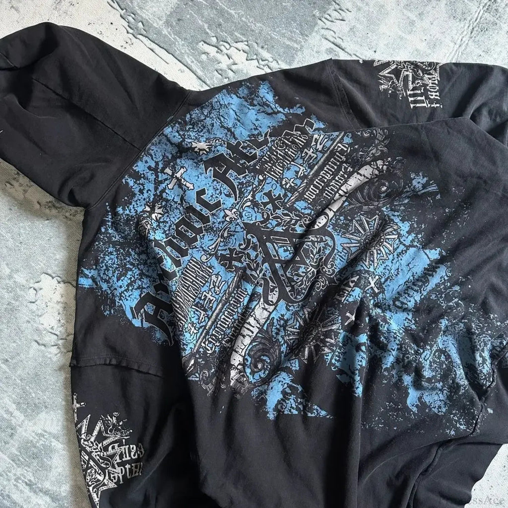 Retro Pattern Zipper Hoodie