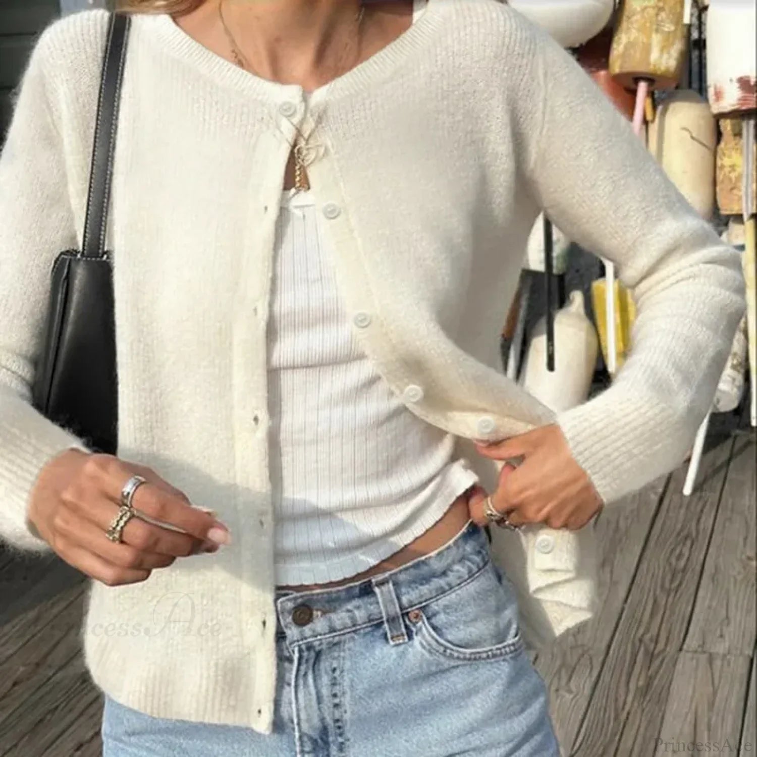 Retro Round Neck Long Sleeve Knit Cardigan