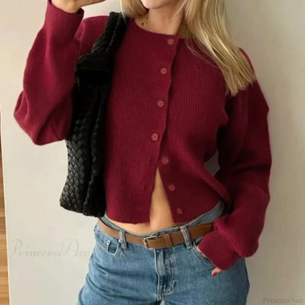 Retro Round Neck Long Sleeve Knit Cardigan