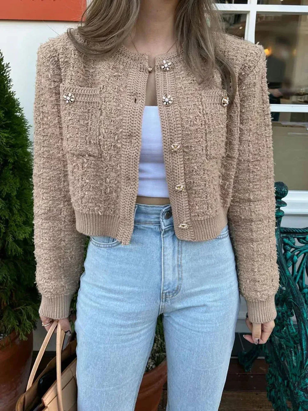 Retro Single Breasted O-Neck Knit Cardigan