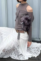Retro Streetwear Off-Shoulder Turtleneck Long-Sleeve Knit Top