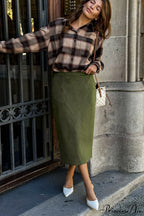Retro Suede Straight Green Skirt
