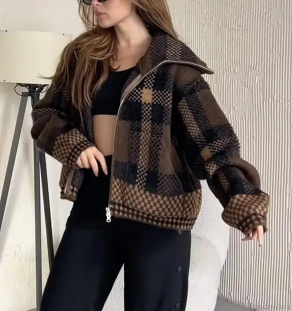 Retro Zipper Loose Long Sleeve Knit Cardigan