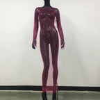 Rhinestone Fishnet Long Sleeve Party Dress