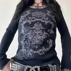 Rhinestone Graphic Knit Top