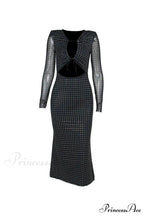 Rhinestone Mesh Cutout Dress