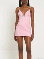Rhinestones Deep V-Neck Party Dress