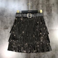 Rhinestones Tassel  High Waist Belt Skirt