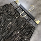 Rhinestones Tassel  High Waist Belt Skirt