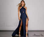 Rhonda Formal Stylish Plunging Halter Dress