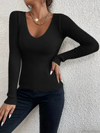 Rib Knit V-Neck Stripe Pullover Sweater Knit Top
