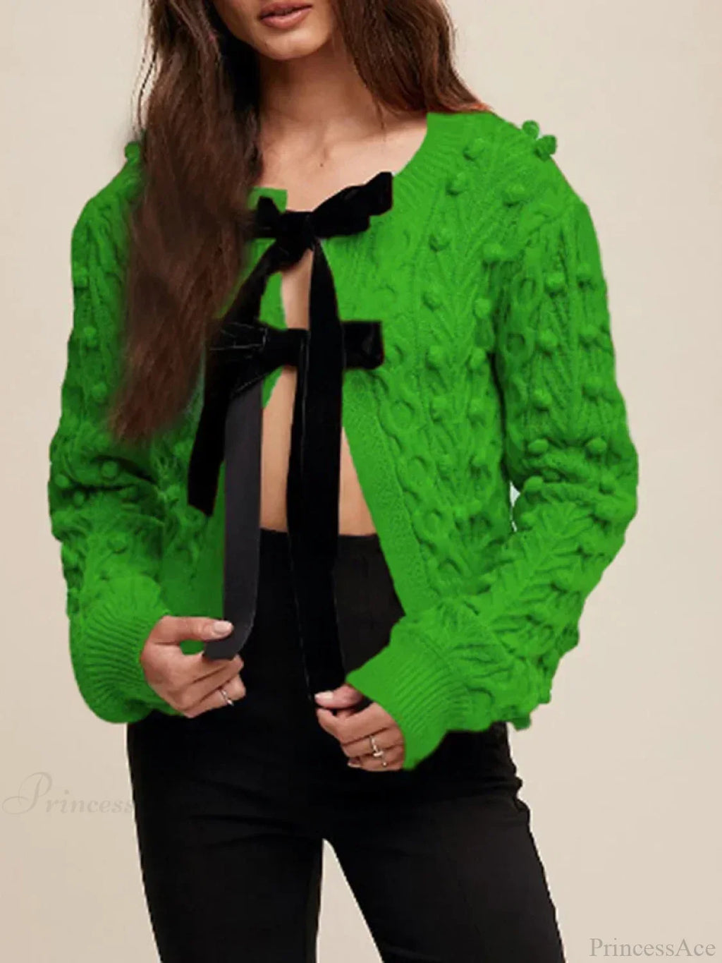 Ribbed Bow Tie Cable Knit Cardigan