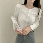 Ribbed Cable Knit Slim Fit Button-Up Cropped Cardigan