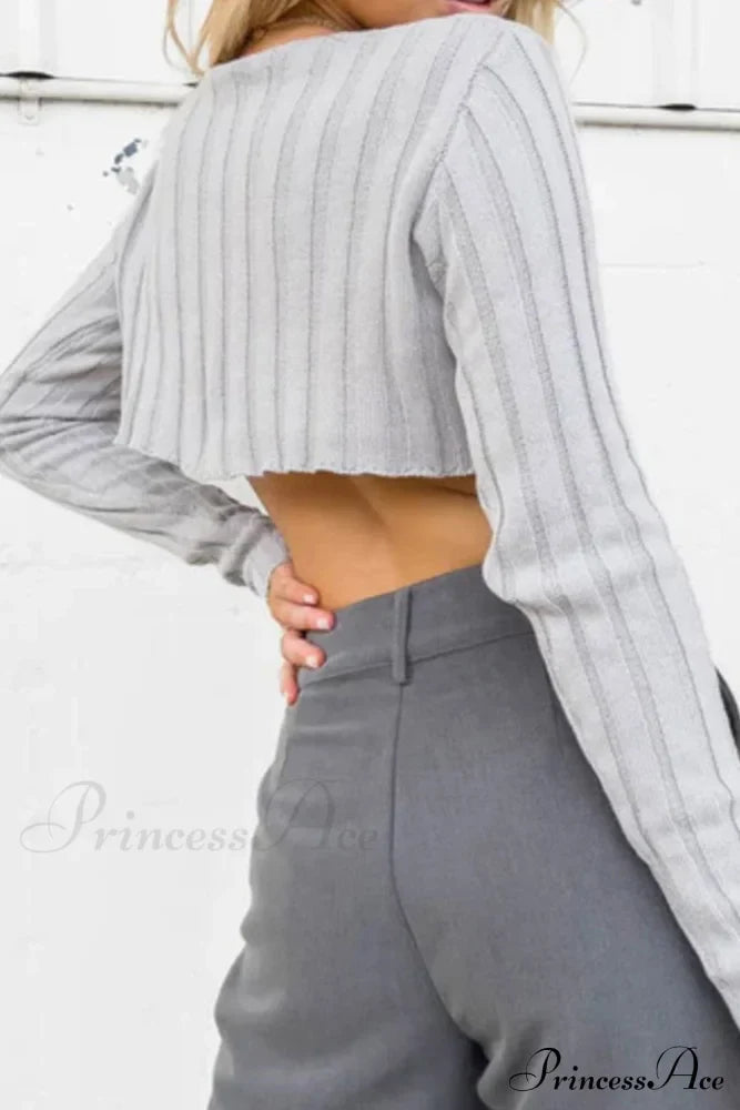 Ribbed Cropped Neck Crew Sweater