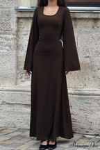Ribbed Flares Sleeve Dress with Tie-back