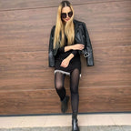Ribbed Knit Crystal Fringe Long Sleeve Crew Neck Sweater Mini Dress - Black