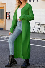 Ribbed Knit Open Front Cardigan with Lapel