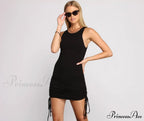 Ribbed Knit Stylish Ruched Mini Dress