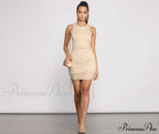 Ribbed Knit Stylish Ruched Mini Dress