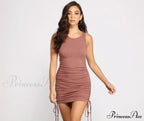 Ribbed Knit Stylish Ruched Mini Dress