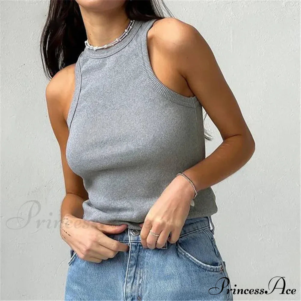 Ribbed Knitteds Neck Summer Shirts White Black Casual Sport Vest Off Shoulder Green Women's Tank top