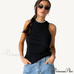 Ribbed Knitteds Neck Summer Shirts White Black Casual Sport Vest Off Shoulder Green Women's Tank top